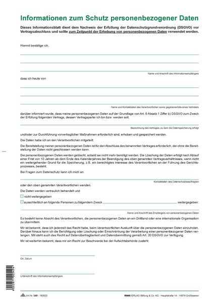 Image Informationsblatt "Informationen zum Schutz personenbezogener Daten".