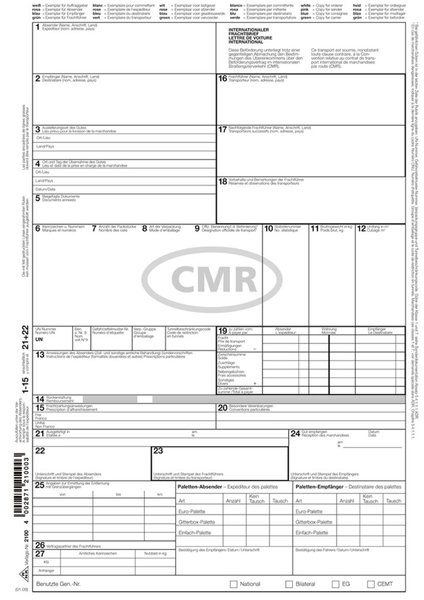 Image Internationaler Frachtbrief (CMR), DIN A4, 1 x 4 Blatt, SD.