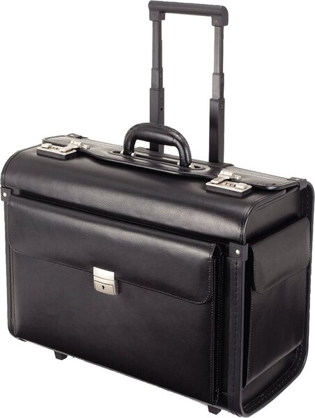 Image JÜSCHA Alassio Pilotenkoffer "SILVANA", Leder, schwarz, mit Trolley