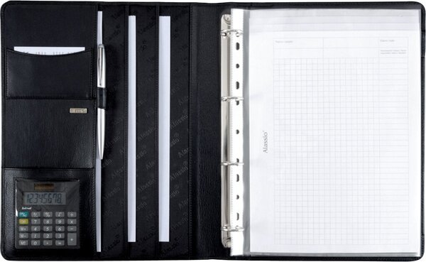 Image Ringbuchmappe Cremona II, A4, schwarz Nappaleder, Taschenrechner
