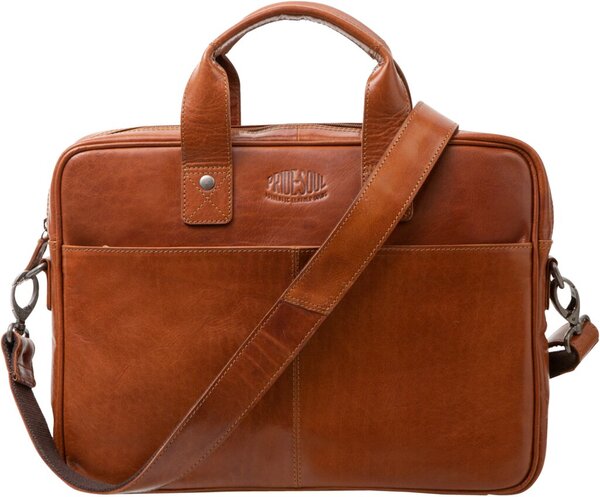 Image Laptoptasche Surprise, Leder, Cognac Tragegriffe, Reißverschluss