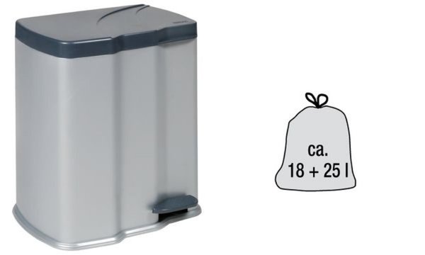 Image KEEPER OKT Abfalltreteimer "ECO-Pedal-Bin", silber/anthrazit 2 Inneneimer mit c