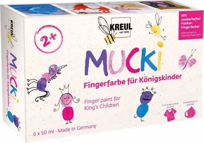 Image KREUL Fingerfarbe "MUCKI" für Königskinder, 50 ml, 6er-Set