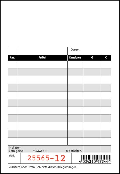 Image Kassenblock mit Additionsblatt 100x165mm, Recycling, m. Blaupapier