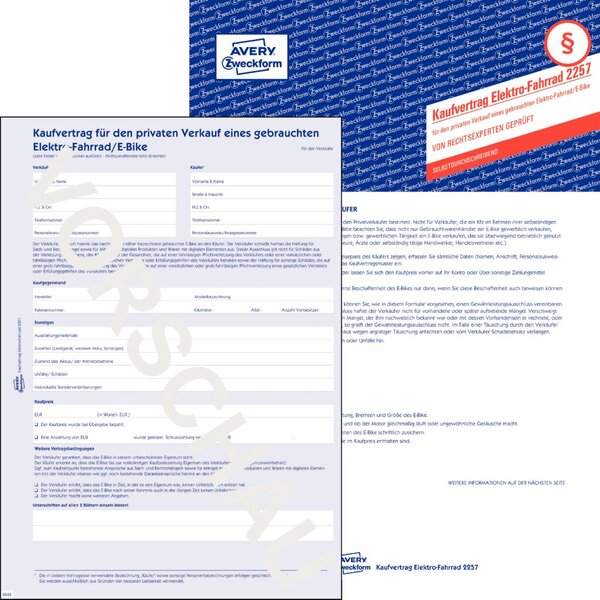 Image Kfz Kaufvertrag E-Bike, DIN A4, selbstdurchschreibend, 2-fach Satz