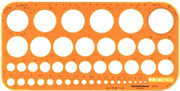 Image Kreisschablone Ø 1 mm - 36 mm, orange mm-Teilung, Tuschekante