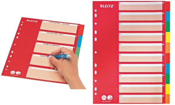 Image LEITZ Karton-Register, blanko, A4, 10-teilig, mehrfarbig 160 g-qm, mit rotem, b