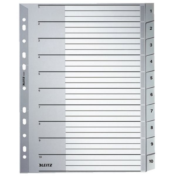 Image LEITZ Kunststoff-Register, Zahlen, A4 Überbreite, 1-10, grau 10-teilig, PP, 0,1