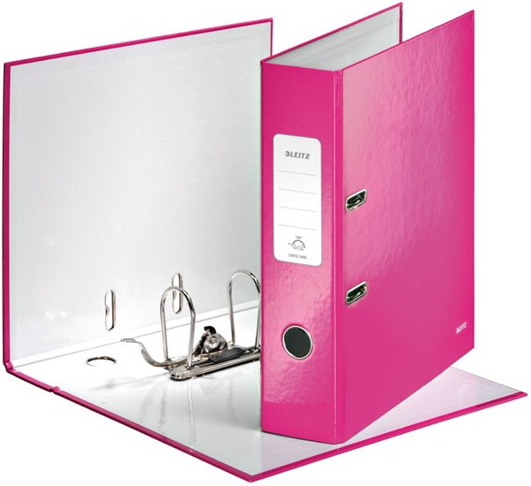 Image LEITZ Ordner WOW, 180 Grad, DIN A4, 80 mm, pink Einband aus Graupappe, innen un