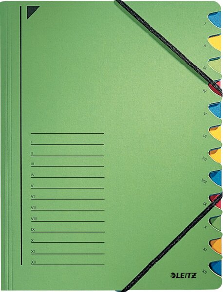 Image LEITZ Ordnungsmappe, DIN A4, Karton, 12 Fächer, grün Colorspankarton 450 g-qm, 
