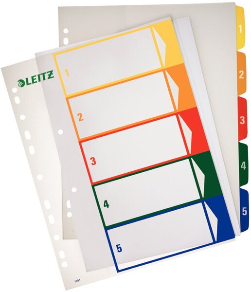 Image LEITZ PC-beschriftbares Register - Plastik - Blau - Grün - Orange - Rot - Gelb 