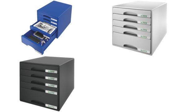 Image LEITZ Schubladenbox Plus, 5 Schübe, grau für Format DIN A4 Maxi, Schubladen mit