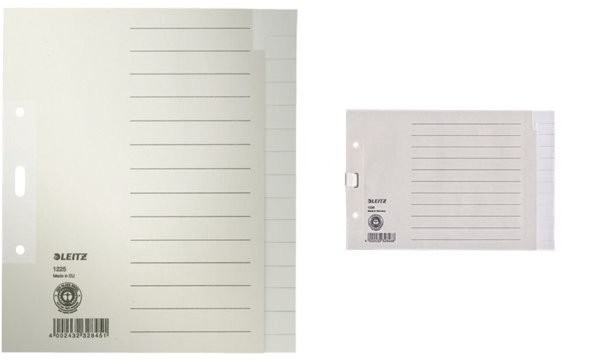 Image LEITZ Tauenpapier-Register, blanko, A5, 15-teilig, grau 100 g-qm, Lochung 80 mm