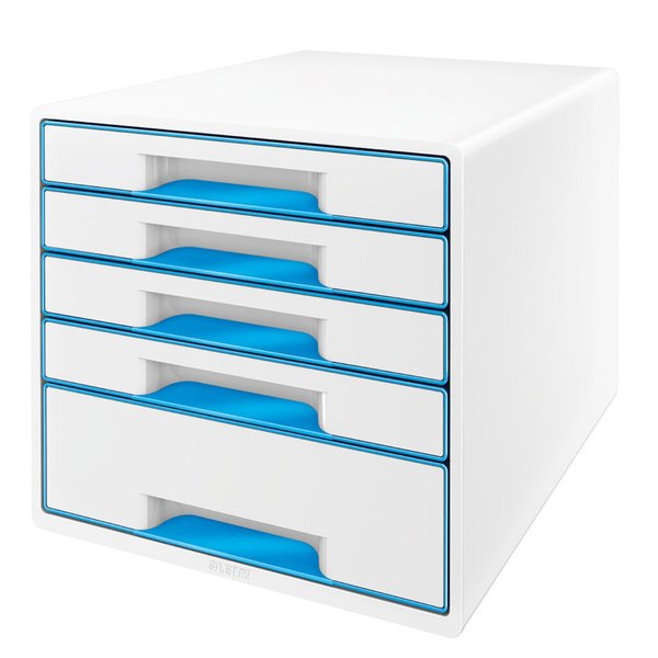 Image LEITZ WOW CUBE Schubladen Box perlweiss-blau mit 5 Schubladen A4