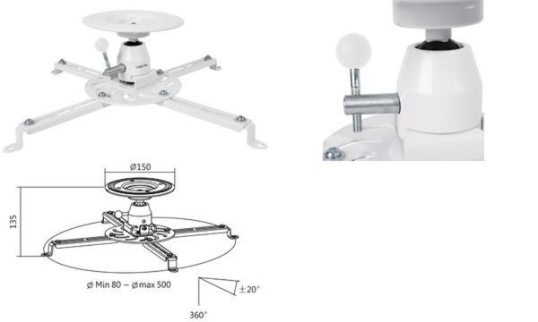 Image LOGILINK Beamer-Deckenhalterung, Armlänge 135 mm, weiß geeigent für Projektoren