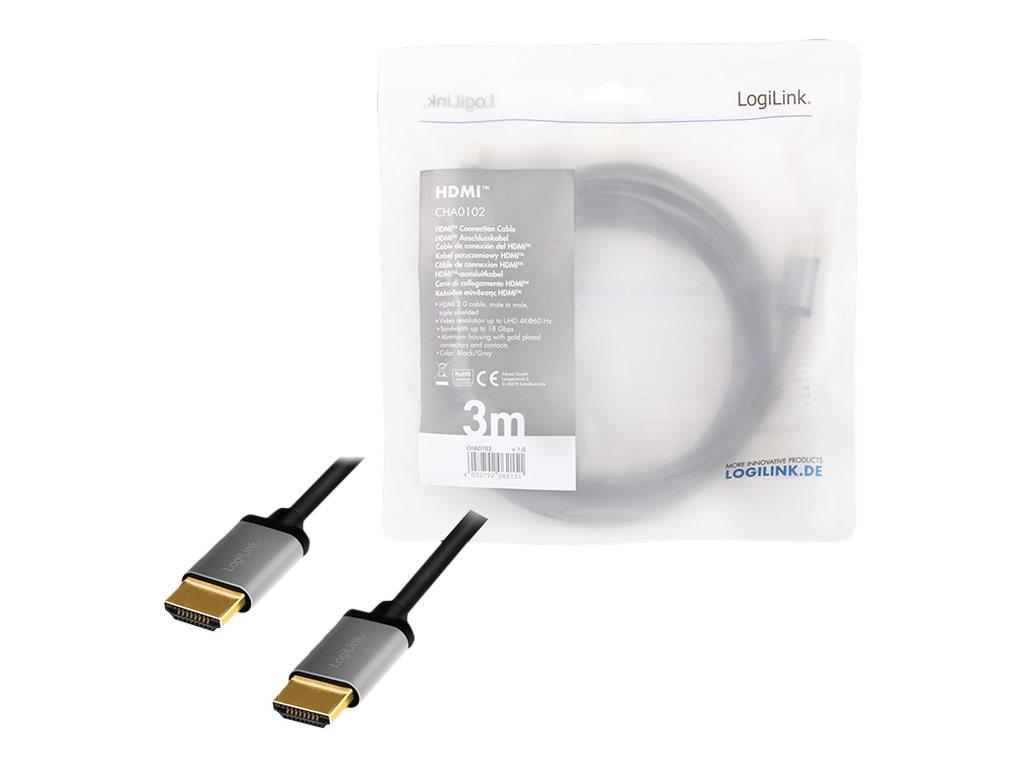Image LOGILINK HDMI cable, A/M to A/M, 4K/60 Hz, alu, black/grey, 3 m