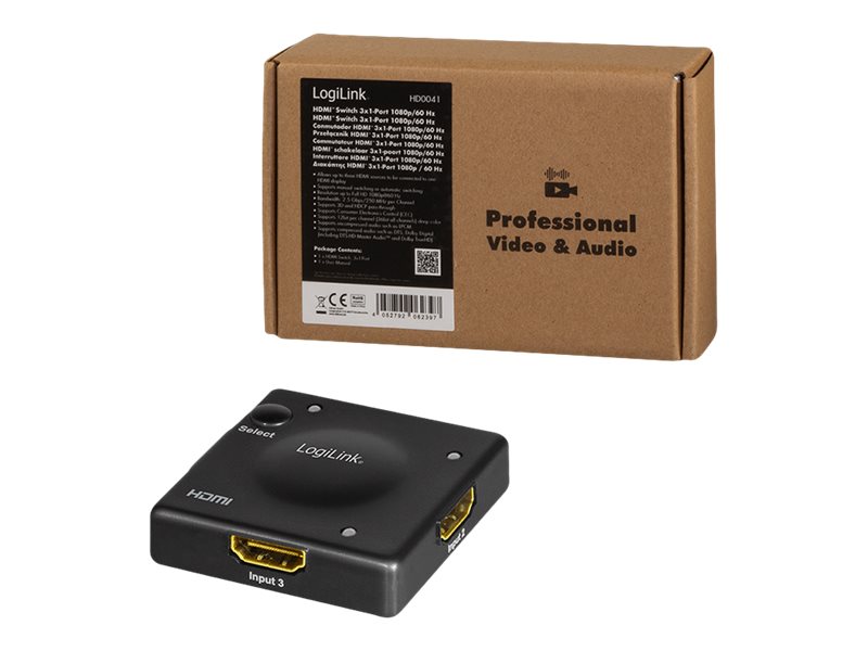 Image LOGILINK HDMI switch, 3x1-Port, 1080p/60 Hz, HDCP, CEC, Mini