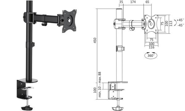Image LOGILINK Monitor-Schreibtischhalterung LogiLink neig/schwenk 37-70