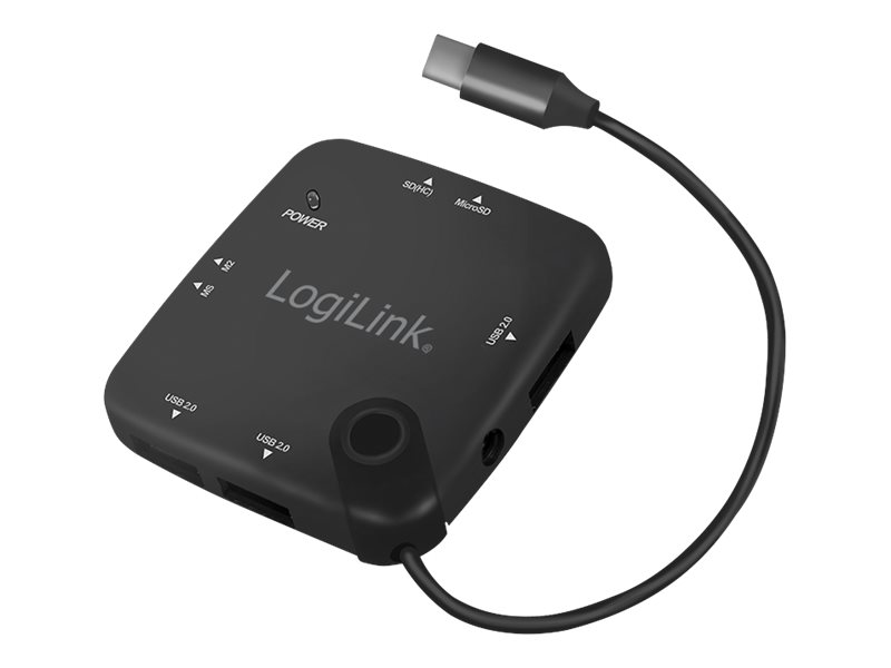 Image LOGILINK USB 2.0 Hub, 3-port, USB-C, OTG, w/cardreader, black