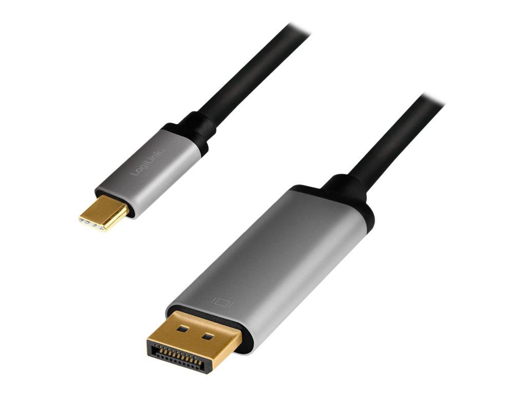 Image LOGILINK USB 3.2 Gen 1 Type-C cable, C/M to DP/M, 4K, alu, black/grey, 1.8 m