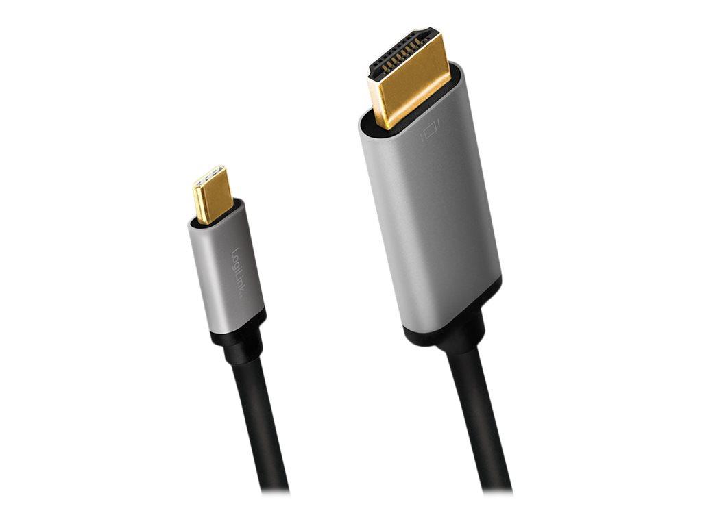 Image LOGILINK USB 3.2 Gen 1 Type-C cable, C/M to HDMI/M, 4K, alu, black/grey, 1.8 m