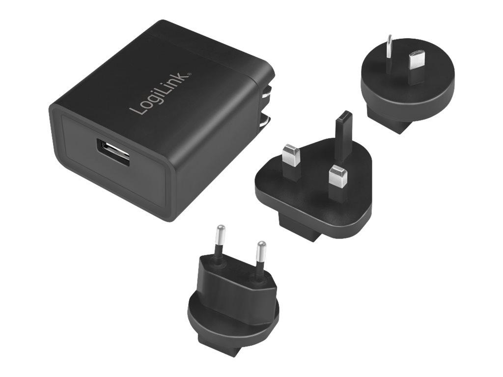Image LOGILINK USB Steckdosenadapter 1 port, 10,5W, 3Stecker schw.