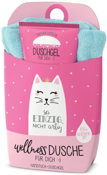 Image Duschgel 200ml+Handtuch Motiv Katze Handtuch 500 mm x 300 mm,