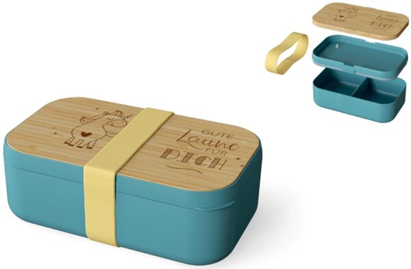 Image Brotdose 970ml 4-tlg Motiv Einhorn Bambusdeckel als Brettchen verwendbar