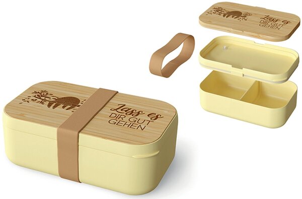 Image Brotdose 970ml 4-tlg Motiv Faultier Bambusdeckel als Brettchen verwendbar