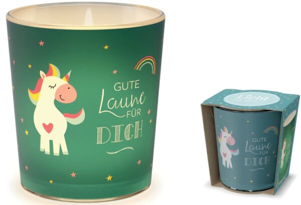 Image Teelicht Motiv Einhorn Glas mit Papierbanderole