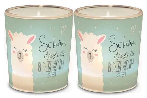 Image Teelicht Motiv Lama Glas mit Papierbanderole