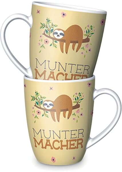 Image Porzellan Becher 250ml Motiv Faultier H 105 mm x B 120 mm x T 85 mm