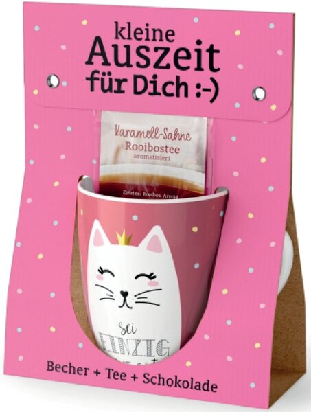 Image Becher+Tee+Schokolade Motiv Katze Becher 250 ml, Vollmilchschokolade 40g