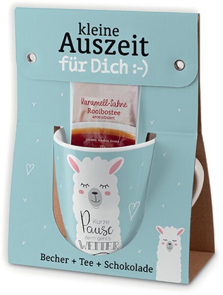Image Becher+Tee+Schokolade Motiv Lama Becher 250 ml, Vollmilchschokolade 40g