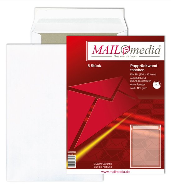 Image MAYER KUVERT MAILmedia Versandtasche weiß mit Papprücken, B4,ohne Fenster Haftk