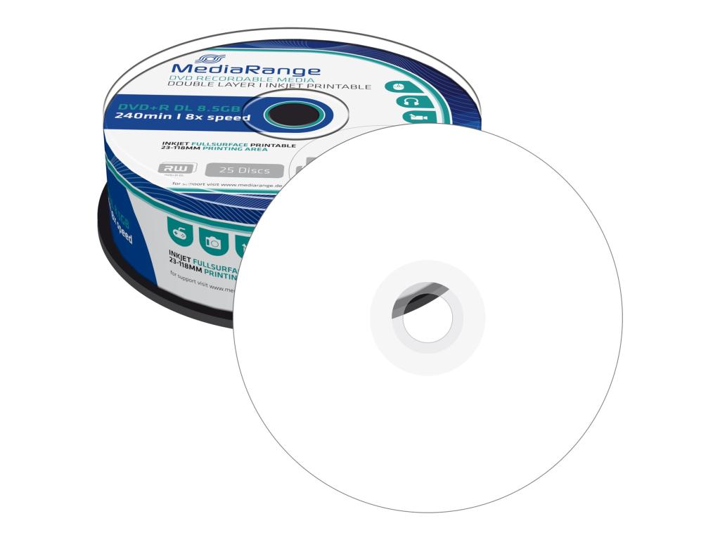 Image MEDIARANGE DVD+R MediaRange DL 8x 25pcs Cake Inkjet Fullsurface Printab