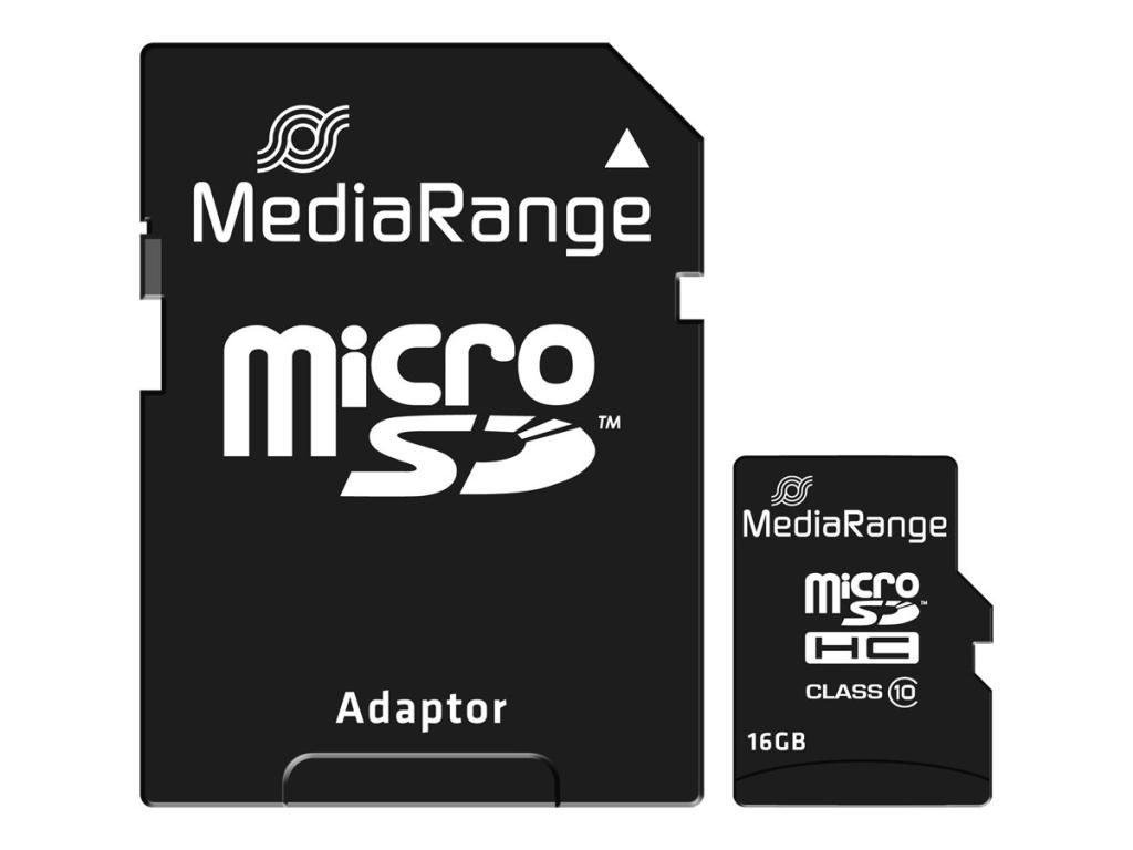Image MEDIARANGE SD MicroSD Card 16GB MediaRange SD CL.10 inkl. Adapter