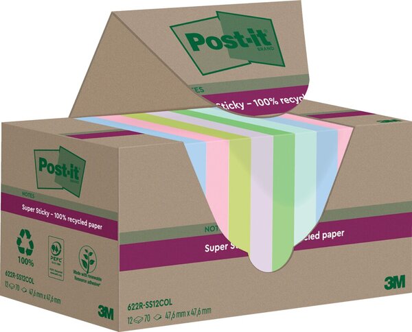 Image Post-it® Super Sticky Recycling Notes Haftnotizen extrastark farbsortiert 12 Blöcke