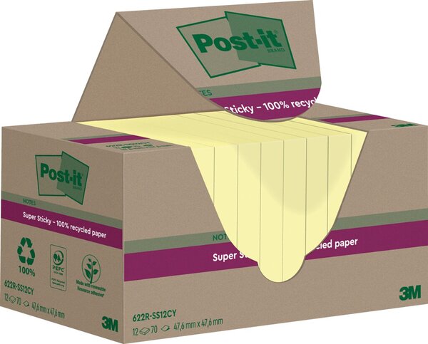 Image Post-it® Super Sticky Recycling Notes Haftnotizen extrastark gelb 12 Blöcke