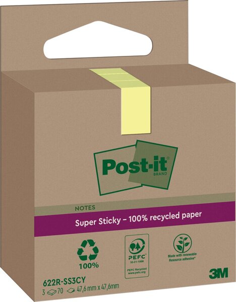 Image Post-it Super Sticky Recycling Notes, 47,6 x 47,6 mm, gelb