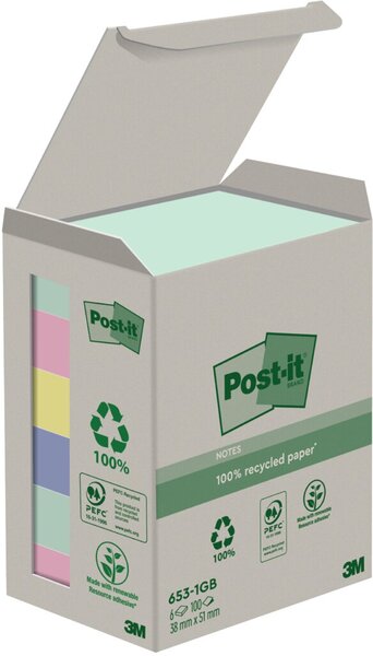 Image Post-it Haftnotizen Recycling, 38 x 51 mm, 6-farbig