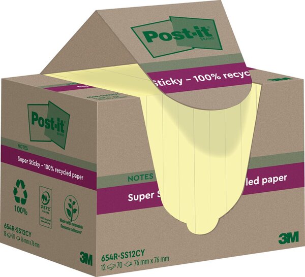 Image Post-it® Super Sticky Recycling Notes Haftnotizen extrastark gelb 12 Blöcke