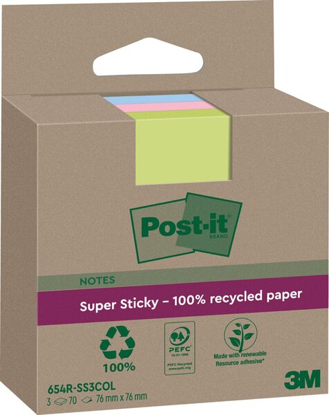 Image Post-it Super Sticky Recycling Notes, 76 x 76 mm, farbig