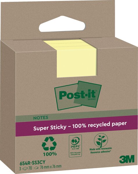 Image Post-it Super Sticky Recycling Notes, 76 x 76 mm, gelb
