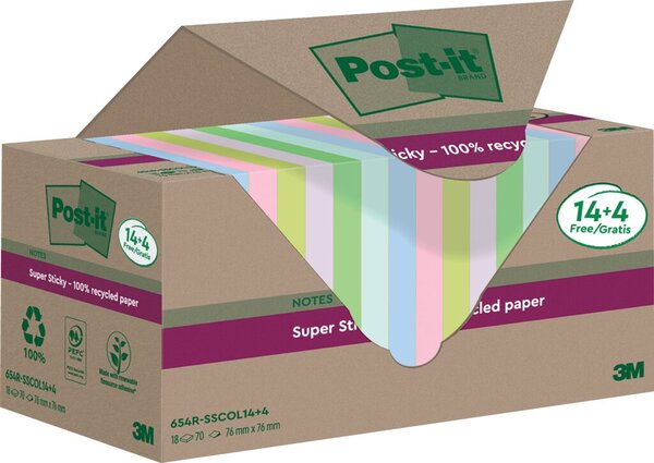Image Post-it® Super Sticky Recycling Notes Haftnotizen extrastark farbsortiert 12 Blöcke
