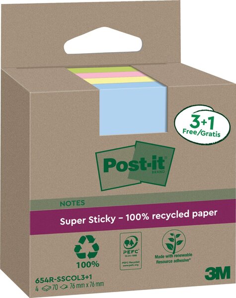 Image Post-it Super Sticky Recycling Notes, 76 x 76 mm, farbig