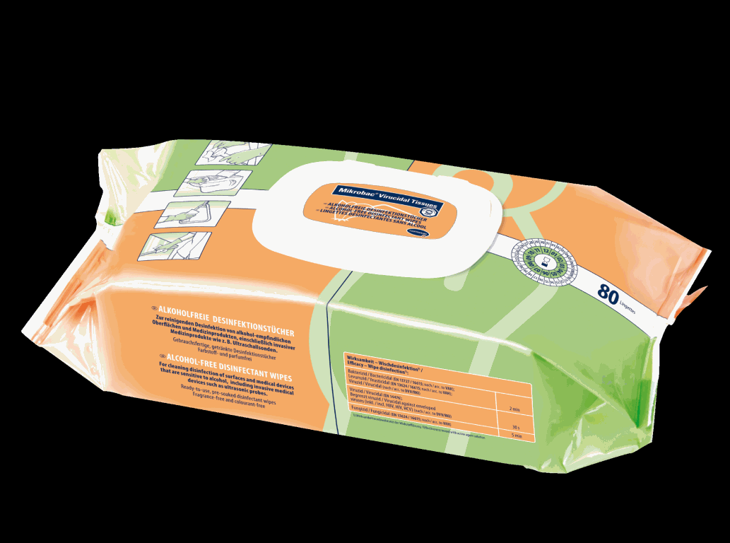 Image Mikrobac Virucidal Tissues, Flow Pack | 80 Tücher alkohol- und aldehydfreie Desinfektionstücher zur Schnelldesinfektion von Medizinprodukten und anderen Flächen