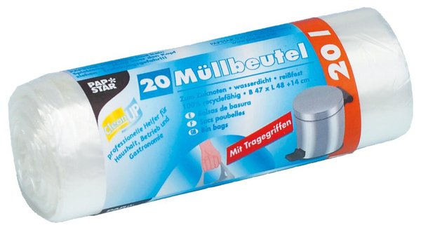 Image Müllbeutel mit Tragegriff, HDPE, 20l, 48x47cm, transparent