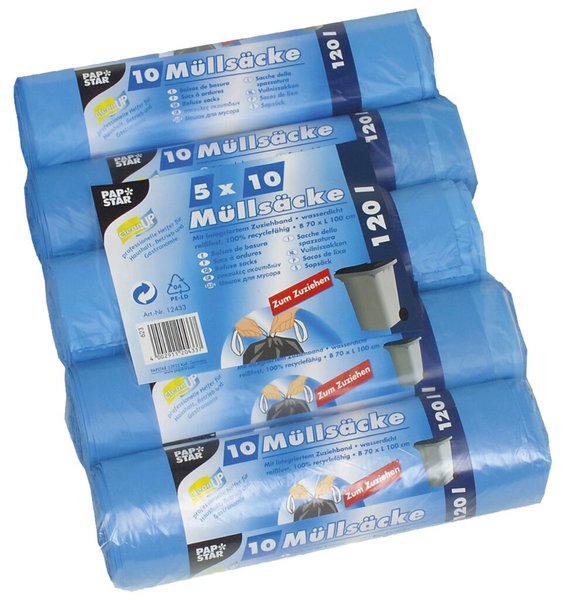 Image Müllbeutel mit Zugband, HDPE, 120l, 100x70cm, blau