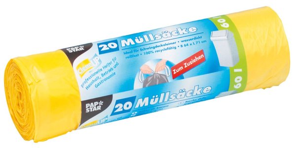 Image Müllbeutel mit Zugband, HDPE, 60l, 71x64,5cm, gelb